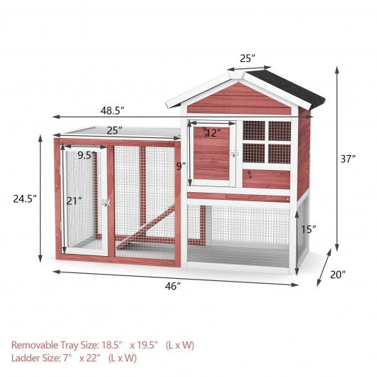 2-Story Wooden Rabbit Hutch with Running Area-White - Color: White - Minihomy