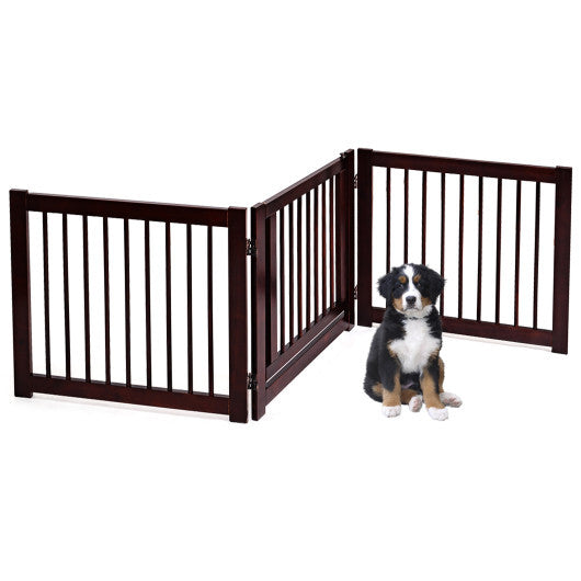 24 Inch Configurable Folding 3 Panel Wood Dog Fence - Color: Brown - Minihomy