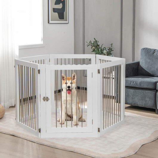 Freestanding 6-Panel Dog Gate with 4 Support Feet for Stairs-White - Color: White - Minihomy