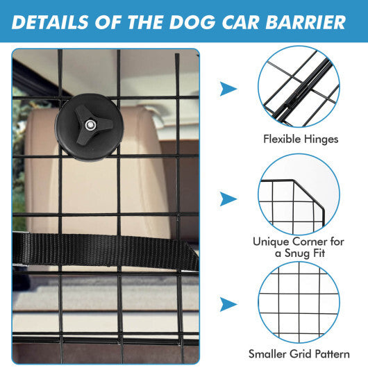 Folding Pet Divider Gate with 2 Straps and 2 Screw Caps for SUV - Color: Black - Minihomy