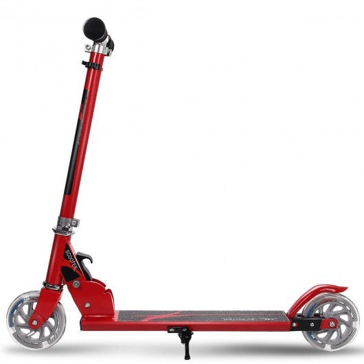 Folding Aluminum Kids Kick Scooter with LED Lights-Red - Color: Red - Minihomy