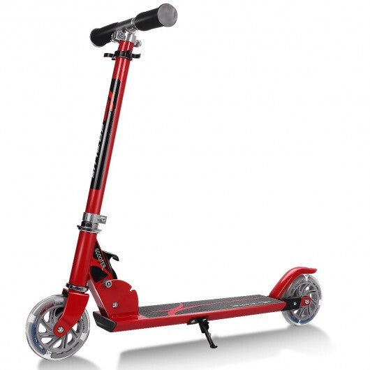 Folding Aluminum Kids Kick Scooter with LED Lights-Red - Color: Red - Minihomy