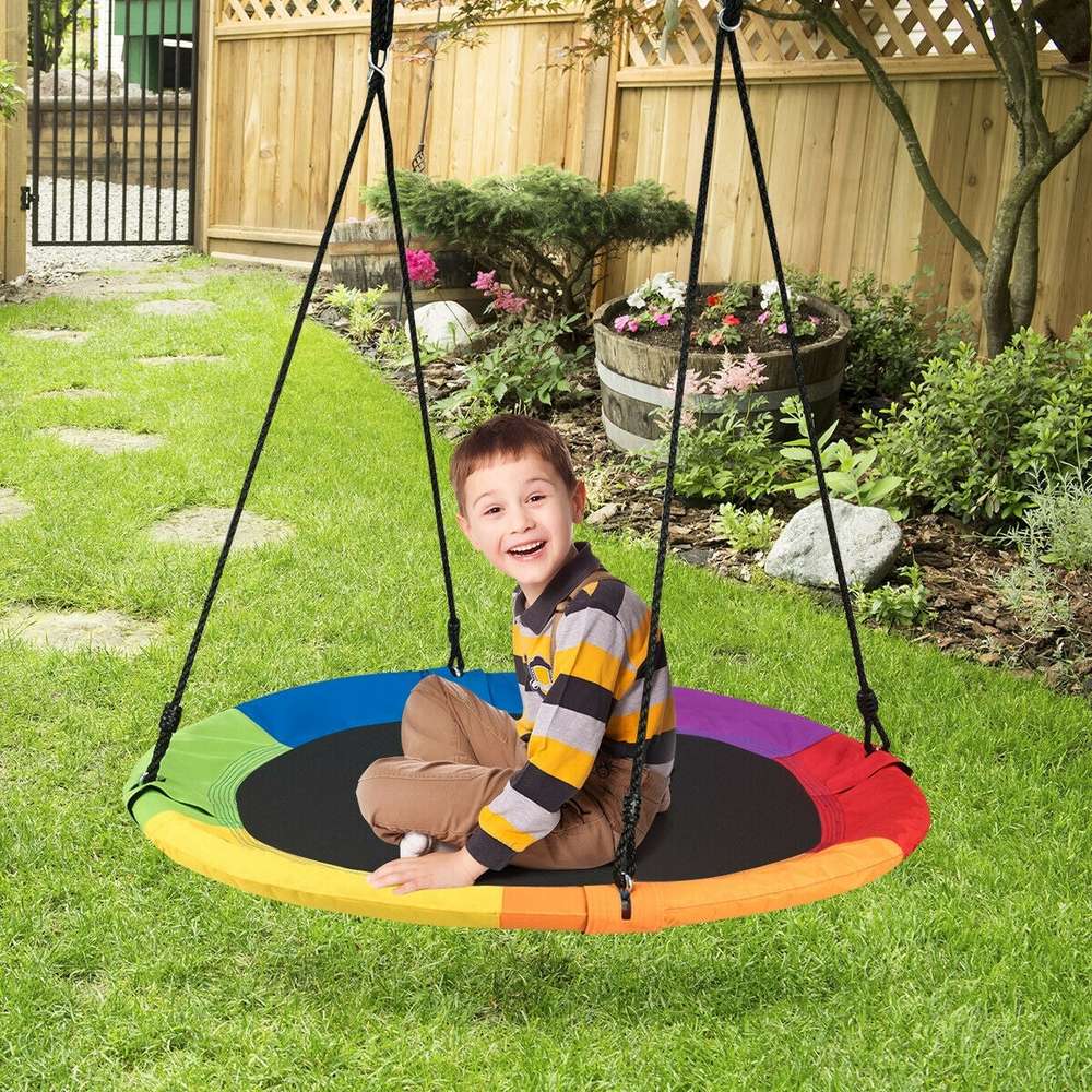 40 Inch Flying Saucer Tree Swing Outdoor Play for Kids - Color: Multicolor - Minihomy