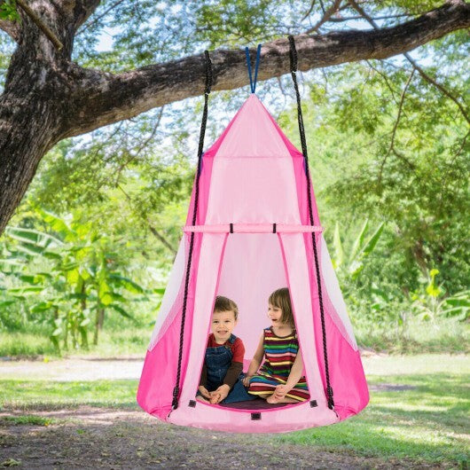 2-in-1 40 Inch Kids Hanging Chair Detachable Swing Tent Set-Pink - Color: Pink - Minihomy