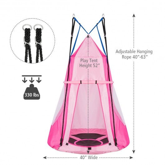 2-in-1 40 Inch Kids Hanging Chair Detachable Swing Tent Set-Pink - Color: Pink - Minihomy