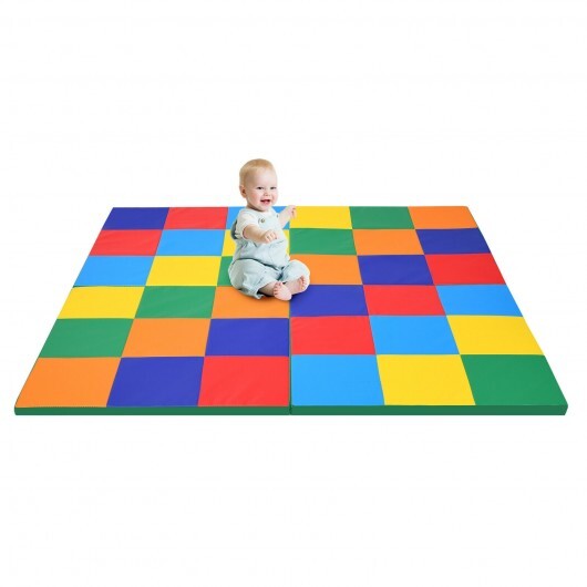 58 Inch Toddler Foam Play Mat Baby Folding Activity Floor Mat - Color: Multicolor - Minihomy