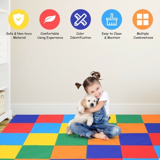 58 Inch Toddler Foam Play Mat Baby Folding Activity Floor Mat - Color: Multicolor - Minihomy