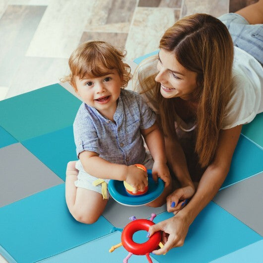 58 Inch Toddler Foam Play Mat Baby Folding Activity Floor Mat-Light Blue - Color: Light Blue - Minihomy