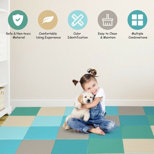 58 Inch Toddler Foam Play Mat Baby Folding Activity Floor Mat-Light Blue - Color: Light Blue - Minihomy