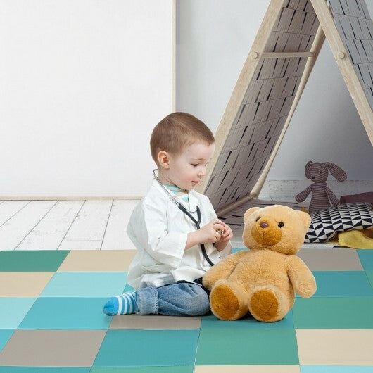 58 Inch Toddler Foam Play Mat Baby Folding Activity Floor Mat-Light Blue - Minihomy