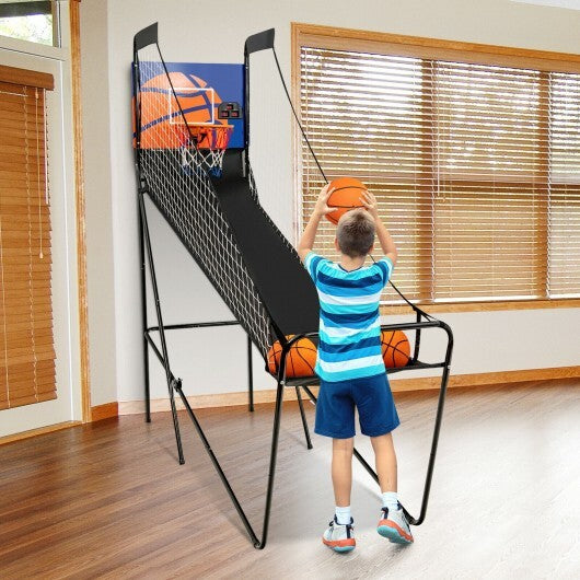 Foldable Single Shot Basketball Arcade Game with Electronic Scorer and Basketballs - Color: Black - Minihomy