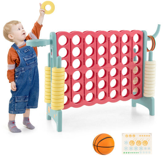 4-in-a-Row Connect Game with Basketball Hoop and Toss Ring-Multicolor - Color: Multicolor - Minihomy