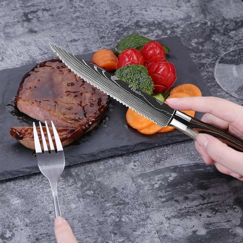 Color Wooden Handle Steak Knife Stainless Steel Western Kitchen Knives - Minihomy