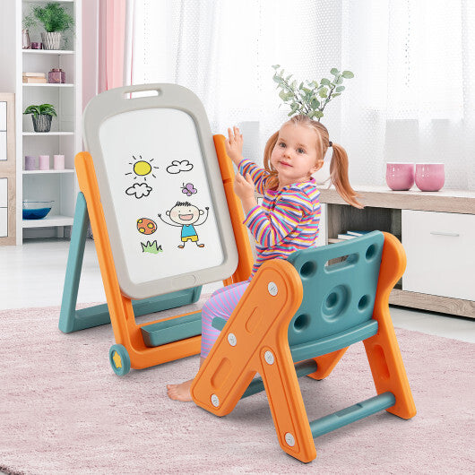 Kids Height Adjustable Art Easel Set with Chair - Color: Multicolor - Minihomy