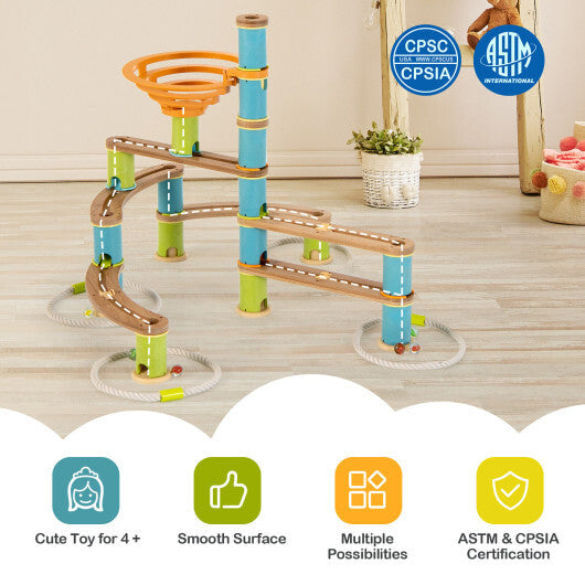 Bamboo Build Run Toy with Marbles for Kids Over 4 - Color: Multicolor - Minihomy