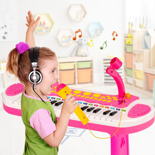 31-Key Kids Piano Keyboard Toy with Microphone and Multiple Sounds for Age 3+-Pink - Color: Pink - Minihomy