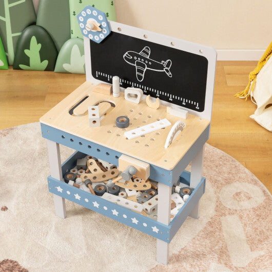 Kids Play Tool Workbench Set with 61 Pcs Tool and Parts Set-Blue - Color: Blue - Minihomy