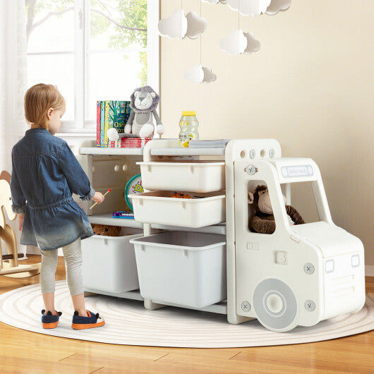 Toddler Truck Storage Organizer with Plastic Bins-Gray - Color: Gray