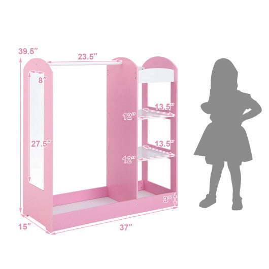 Kids Dress Up Storage with Mirror-Pink - Color: Pink - Minihomy