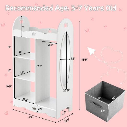 Kids Dress up Storage Costume Closet with Mirror and Toy Bins-White - Minihomy