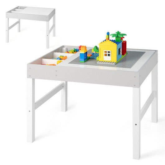 3 in 1 Wooden Kids Table with Storage and Double-Sided Tabletop-White - Color: White - Minihomy