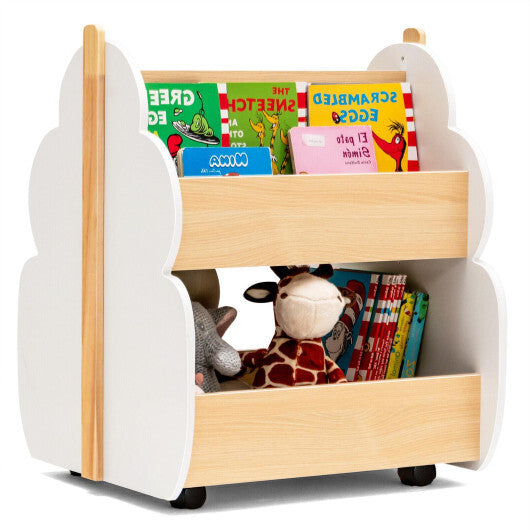 Kids Wooden Bookshelf with Universal Wheels - Color: White - Minihomy