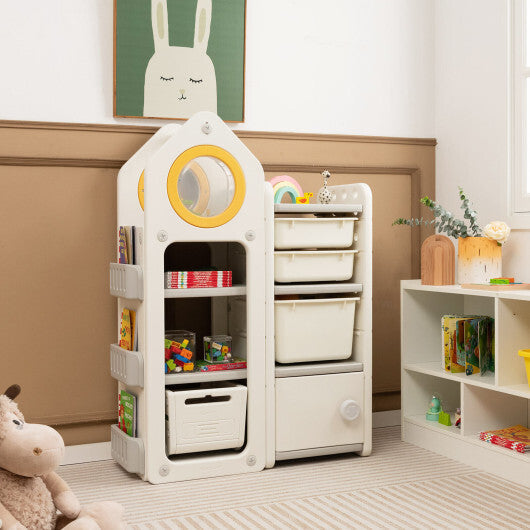 Multipurpose Toy Chest and Bookshelf with Mobile Trolley for Bedroom-Gray - Color: Gray - Minihomy