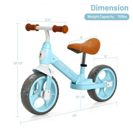 Kids Balance Training Bicycle with Adjustable Handlebar and Seat-Blue - Color: Blue - Minihomy