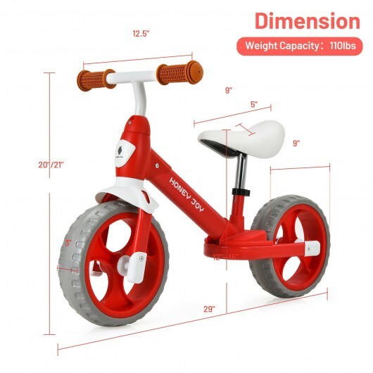 Kids Balance Training Bicycle with Adjustable Handlebar and Seat-Red - Color: Red - Minihomy