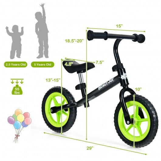 Kids No Pedal Balance Bike with Adjustable Handlebar and Seat-Black - Color: Black - Minihomy