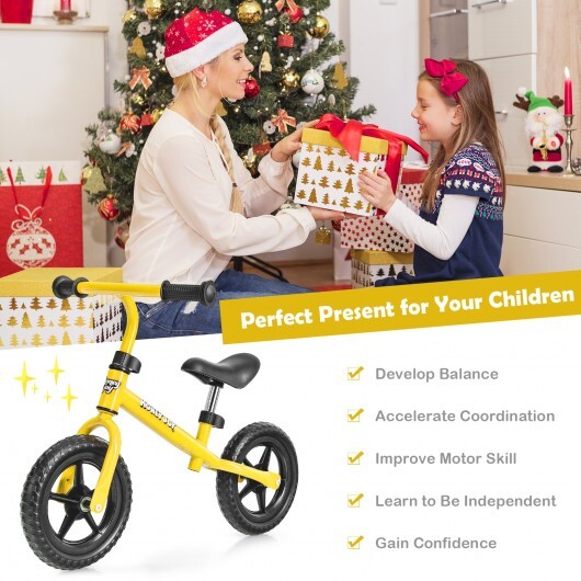 Kids No Pedal Balance Bike with Adjustable Handlebar and Seat-Yellow - Color: Yellow - Minihomy