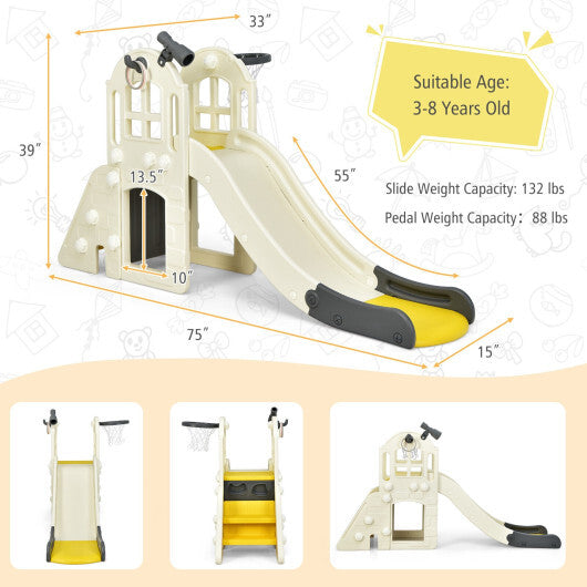 6-In-1 Large Slide for Kids Toddler Climber Slide Playset with Basketball Hoop-Yellow - Color: Yellow - Minihomy