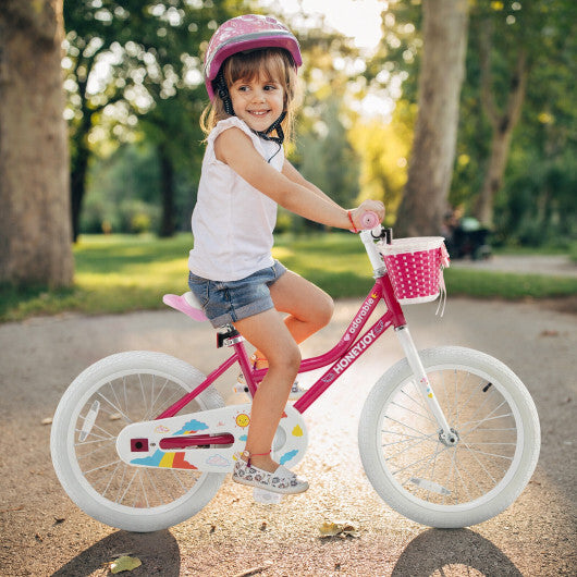 Kids Bicycle 18 Inch Toddler and Kids Bike with Training Wheels for 6-8 Year Old Kids-Pink - Color: Pink - Minihomy