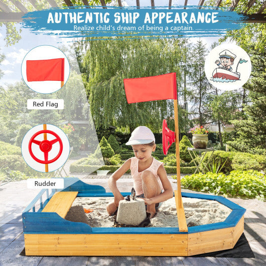 Kids' Pirate Boat Sandbox with Flag and Rudder - Minihomy