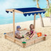 Kids Wooden Sandbox with Height Adjustable and Rotatable Canopy Outdoor Playset - Color: Natural - Minihomy