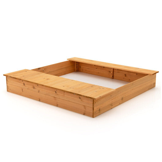 Kids Wooden Sandbox with Bench Seats and Storage Boxes - Color: Natural - Minihomy