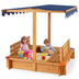 Kids Wooden Sandbox with Canopy and 2 Bench Seats - Minihomy