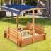 Kids Wooden Sandbox with Canopy and 2 Bench Seats - Color: Natural - Minihomy