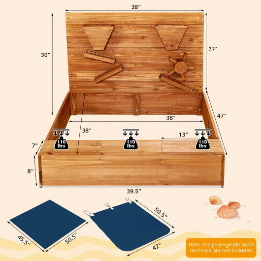 Kids Wooden Square Sandbox with Cover - Minihomy