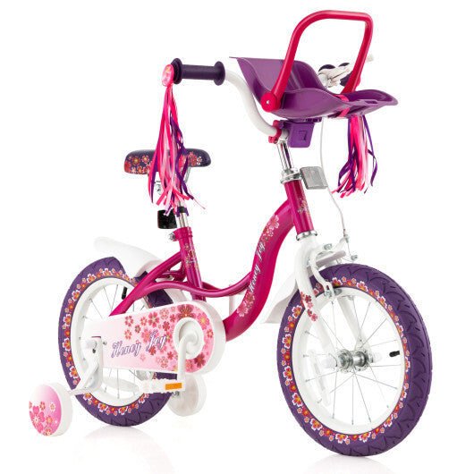 Kids Bike with Doll Seat and Removable Training Wheels-M - Color: Pink & Purple - Size: M - Minihomy