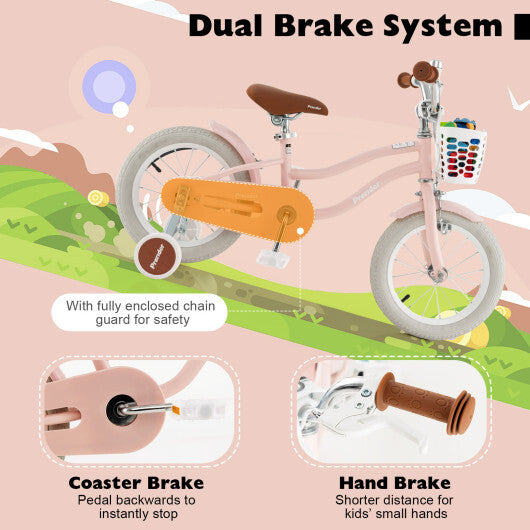 14 Inch Kid's Bike with Removable Training Wheels and Basket-Pink - Color: Pink - Size: 14 inches - Minihomy