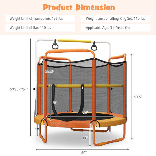 5 Feet Kids 3-in-1 Game Trampoline with Enclosure Net Spring Pad-Orange - Color: Orange - Minihomy