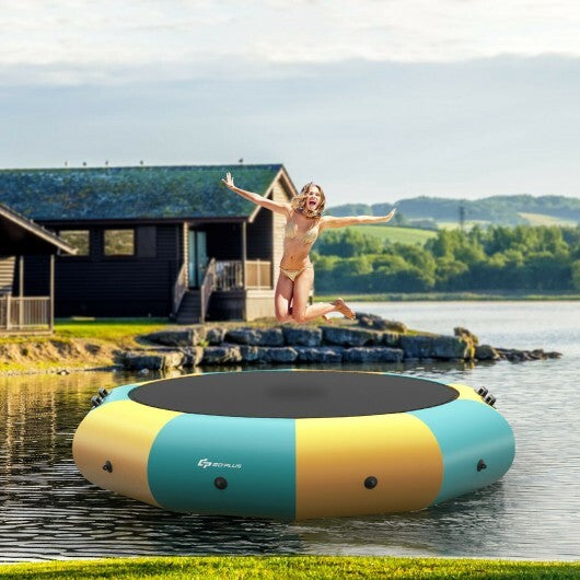 12 Feet Inflatable Splash Padded Water Bouncer Trampoline-Yellow - Color: Yellow - Minihomy