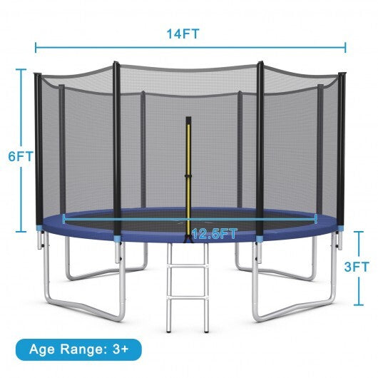 8/10/12/14/15/16 Feet Outdoor Trampoline Bounce Combo with Safety Closure Net Ladder-14 ft - Color: Blue - Size: 14 ft - Minihomy