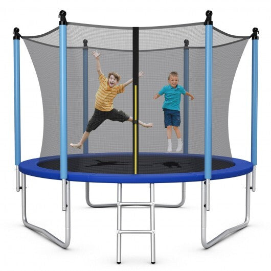 14 Feet Jumping Exercise Recreational Bounce Trampoline with Safety Net - Color: Blue - Size: 14 ft - Minihomy