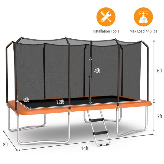 8 x 14 Feet Rectangular Recreational Trampoline with Safety Enclosure Net and Ladder-Orange - Color: Orange - Minihomy