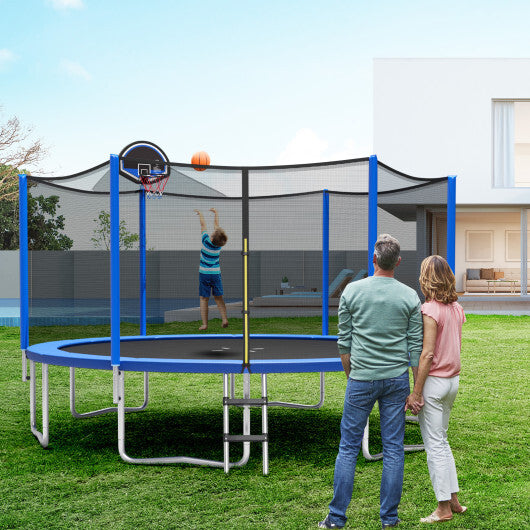 12/14/15/16 Feet Outdoor Recreational Trampoline with Enclosure Net-14 ft - Color: Black - Size: 14 ft - Minihomy