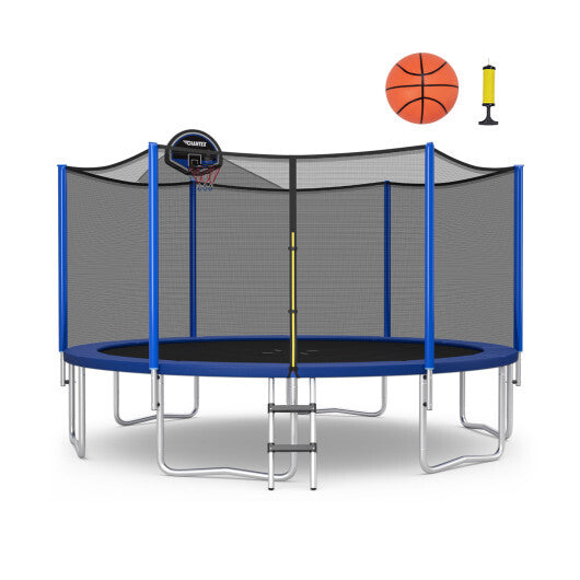 12/14/15/16 Feet Outdoor Recreational Trampoline with Enclosure Net-14 ft - Color: Black - Size: 14 ft - Minihomy