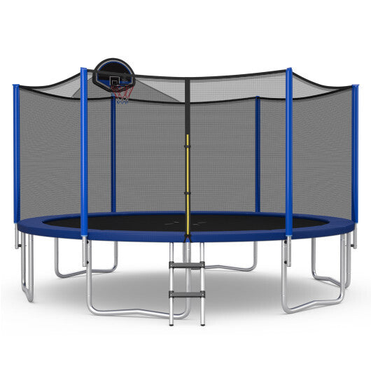 15/16 Feet Outdoor Recreational Trampoline with Enclosure Net-15ft - Color: Black - Size: 15 ft - Minihomy