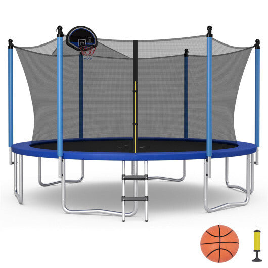 12/14/15/16 Feet Outdoor Recreational Trampoline with Ladder and Enclosure Net-16 ft - Color: Black - Size: 16 ft - Minihomy